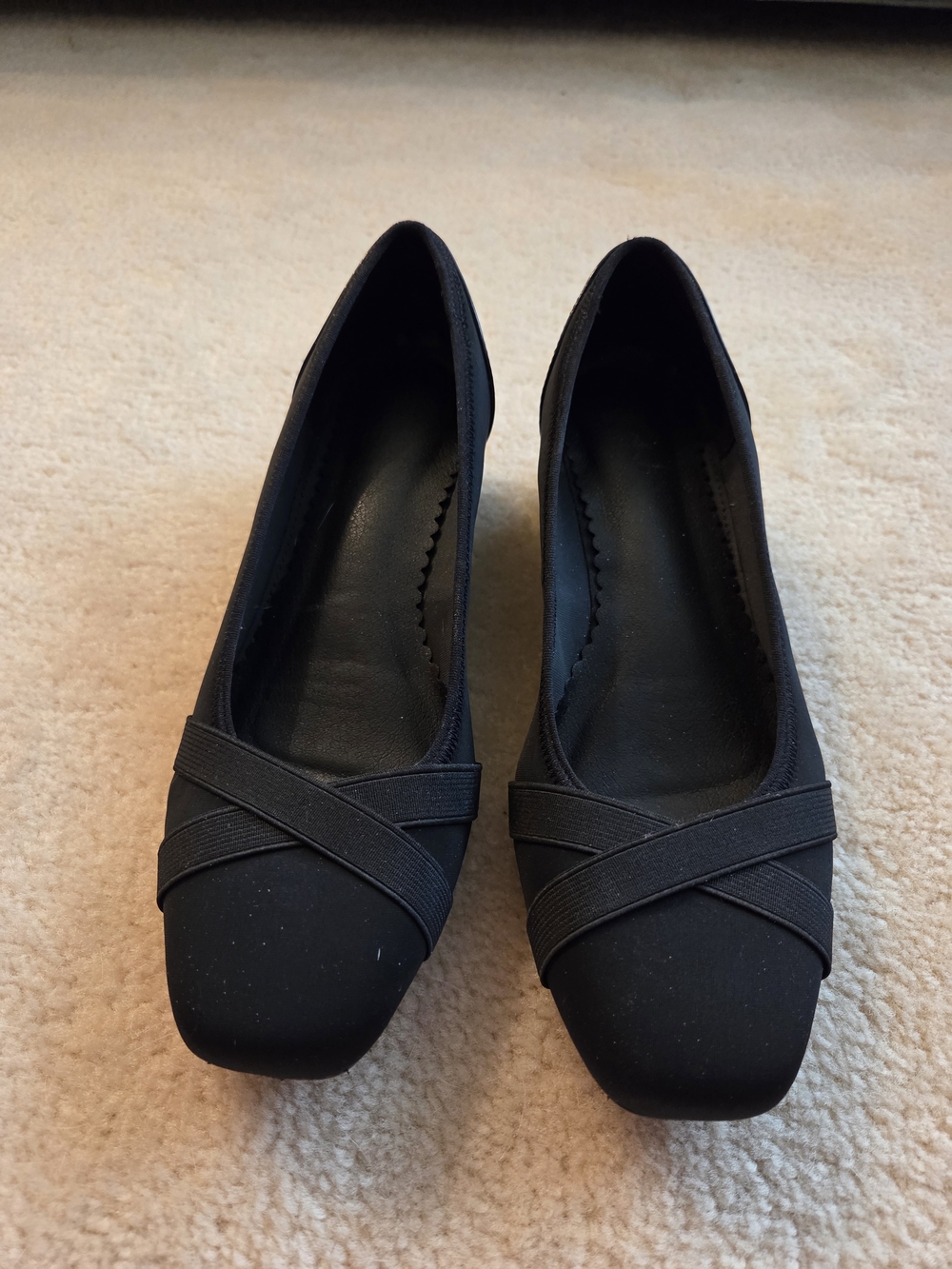 Anne Klein Black Square-Toe Flats with Cross-Strap Detail